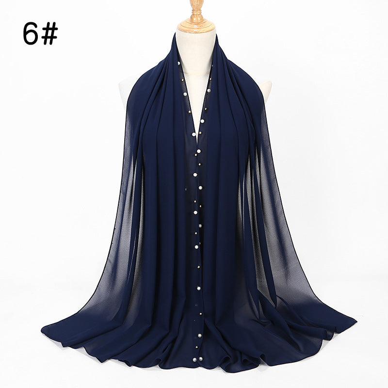 Elegant Chiffon Pearl Hijab Scarf – Soft & Breathable