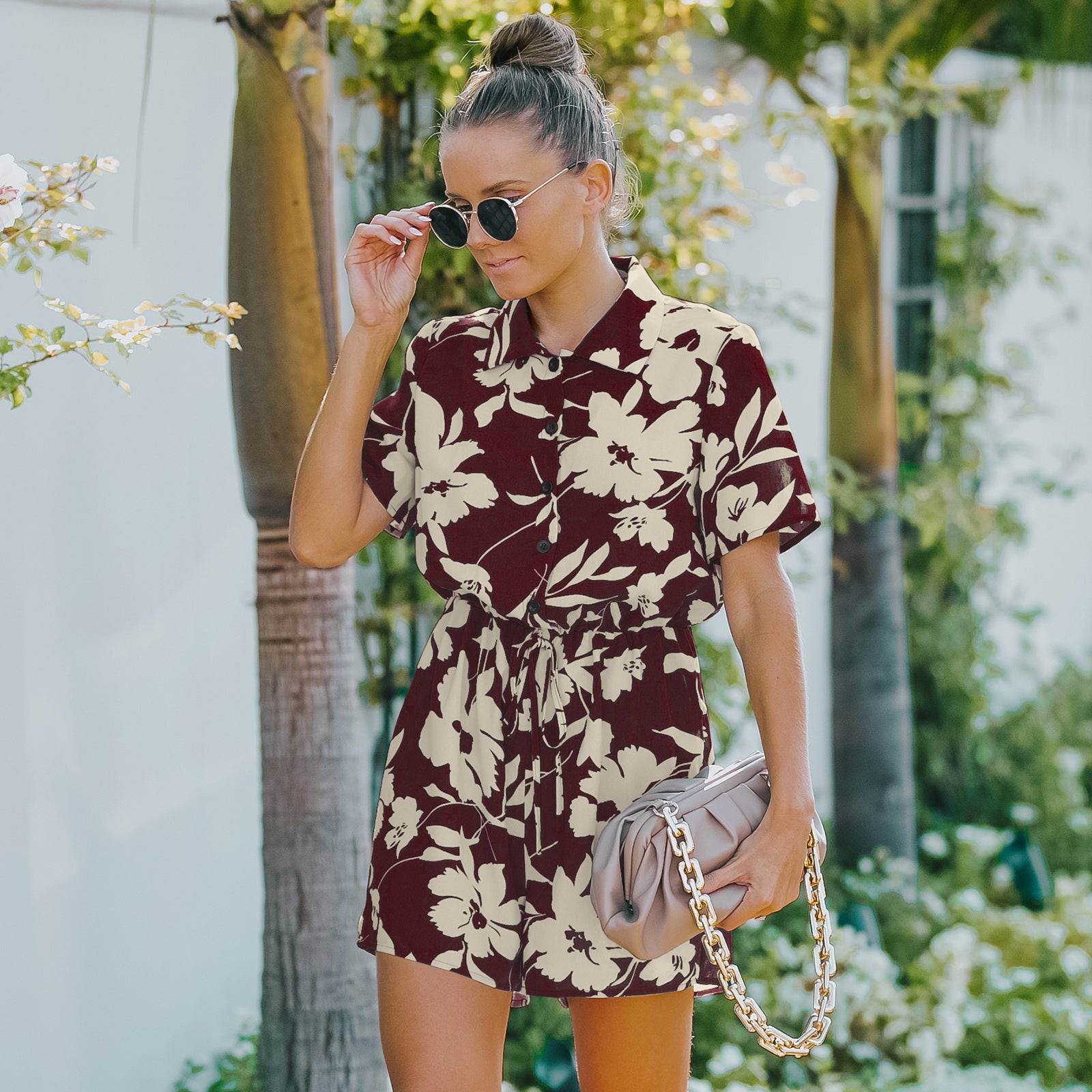 Printed Short Sleeve Jumpsuit – Loose Fit