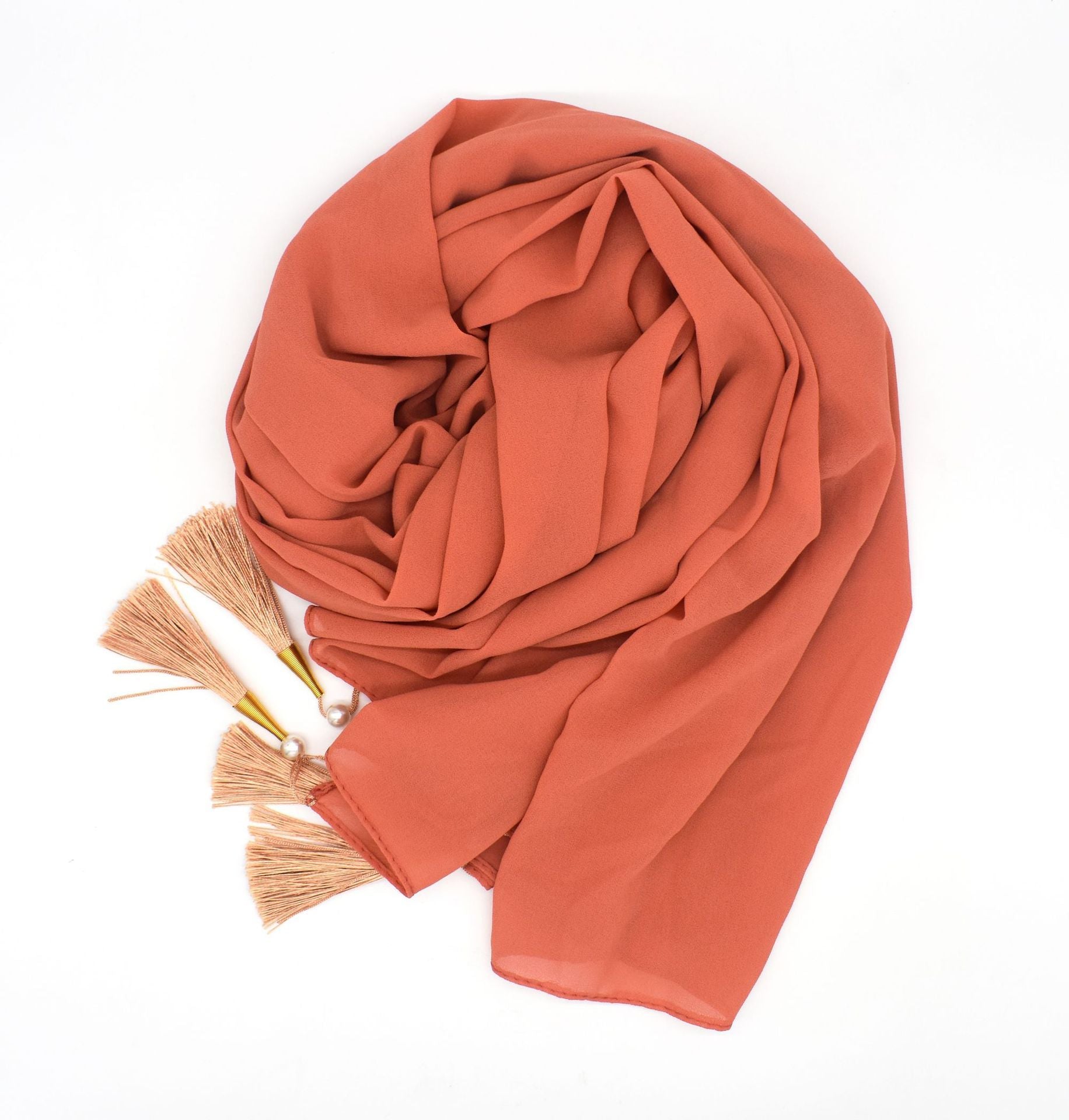 Chiffon Hijab With Tassel – Elegant Four-Corner Scarf