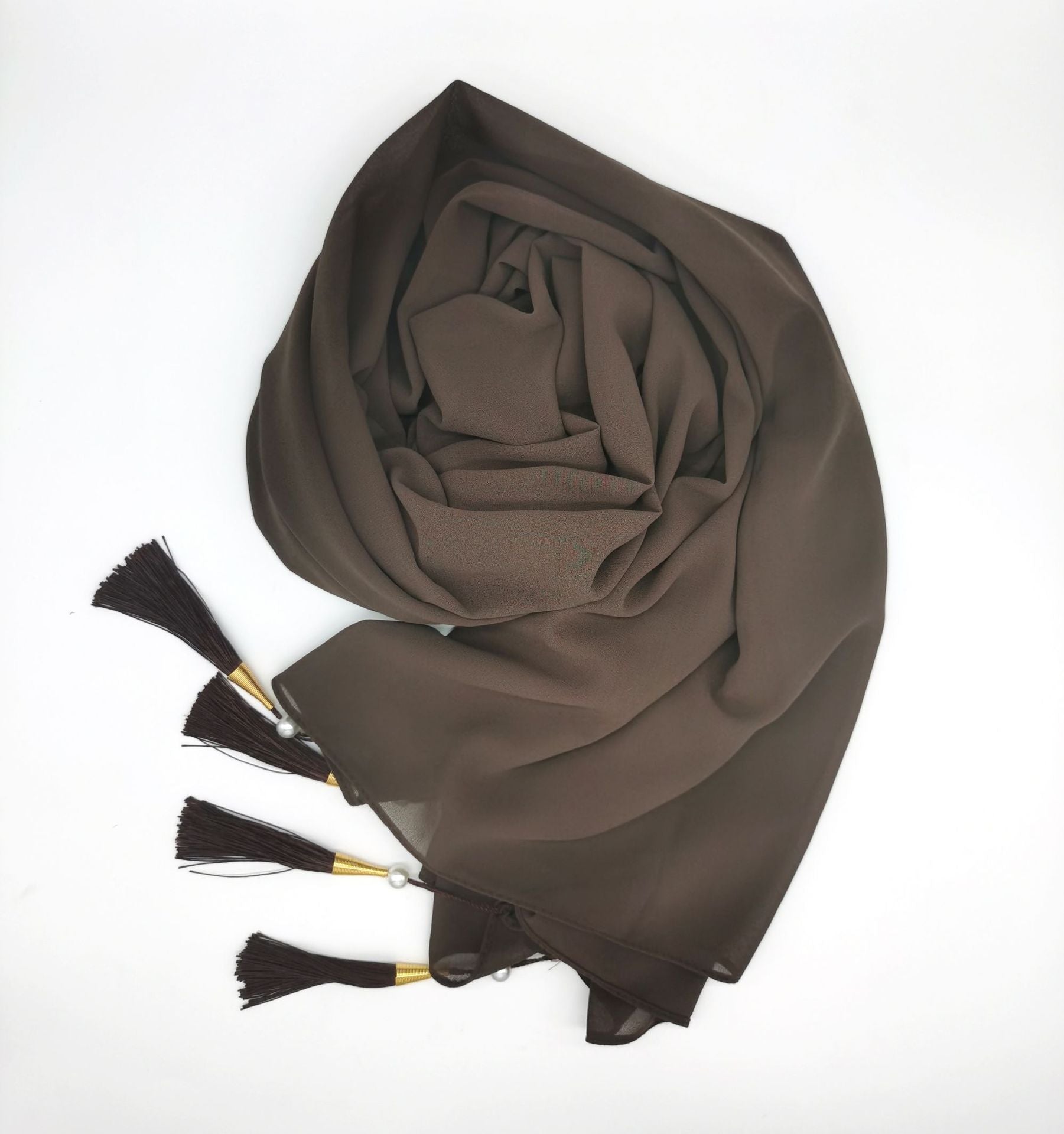 Chiffon Hijab With Tassel – Elegant Four-Corner Scarf