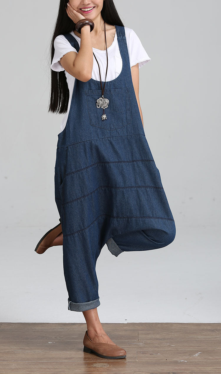 Vintage Denim Palazzo Jumpsuit – Harem Style
