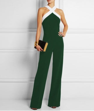 One-Shoulder Color Block Waist Jumpsuit – Sexy & Chic