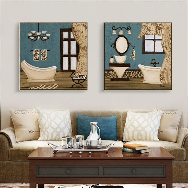 Modern Retro Bathroom Canvas Art