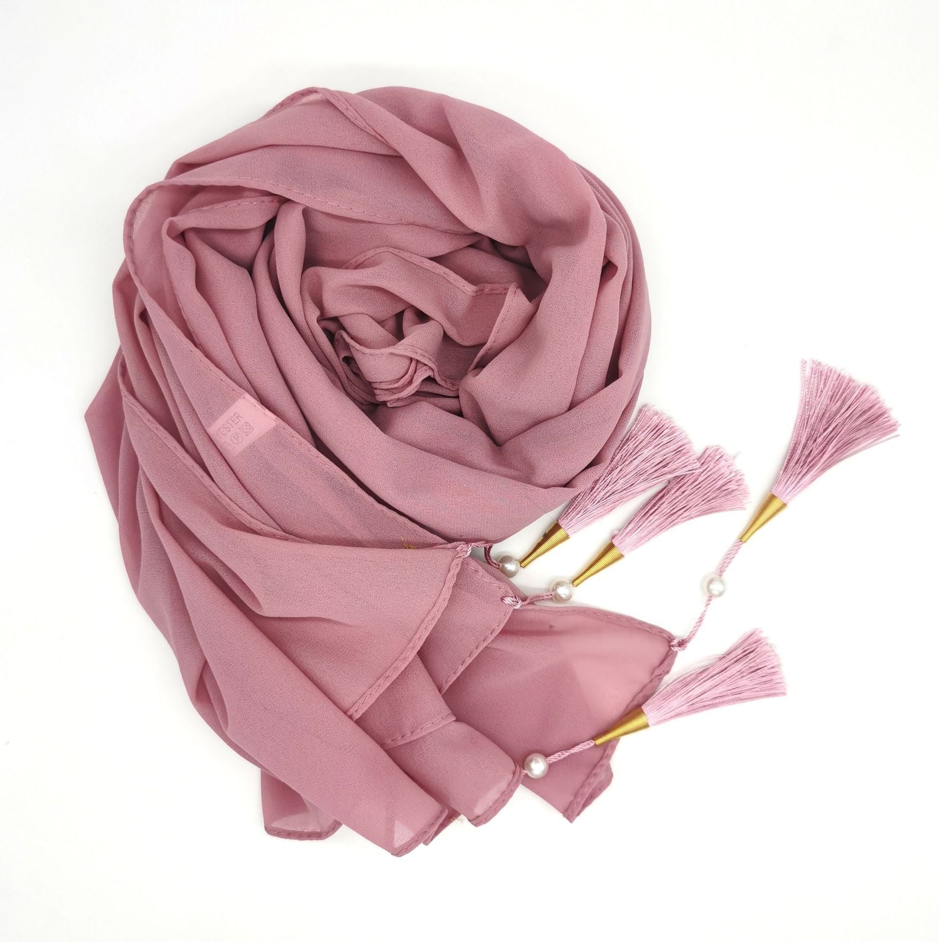 Chiffon Hijab With Tassel – Elegant Four-Corner Scarf