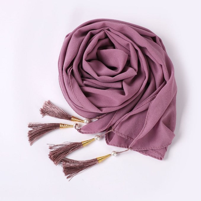 Chiffon Hijab With Tassel – Elegant Four-Corner Scarf