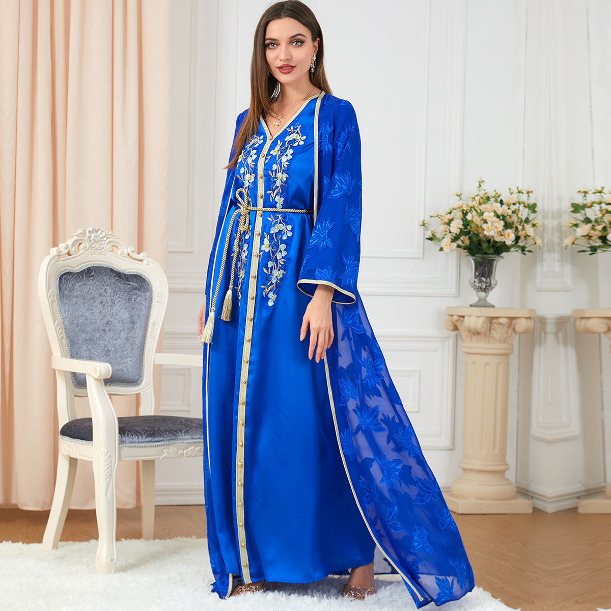 Elegant V-Neck Muslim Women's Suit Dress