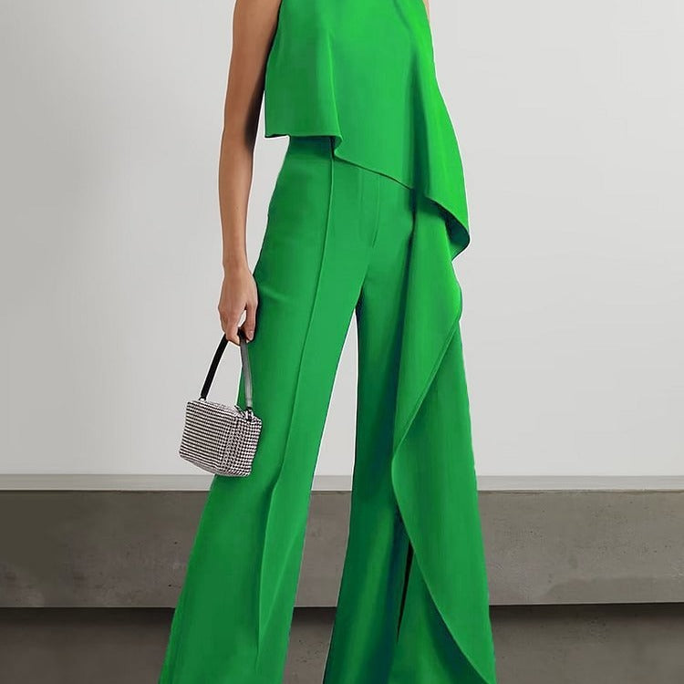 Women's Solid Color Zipper Jumpsuit