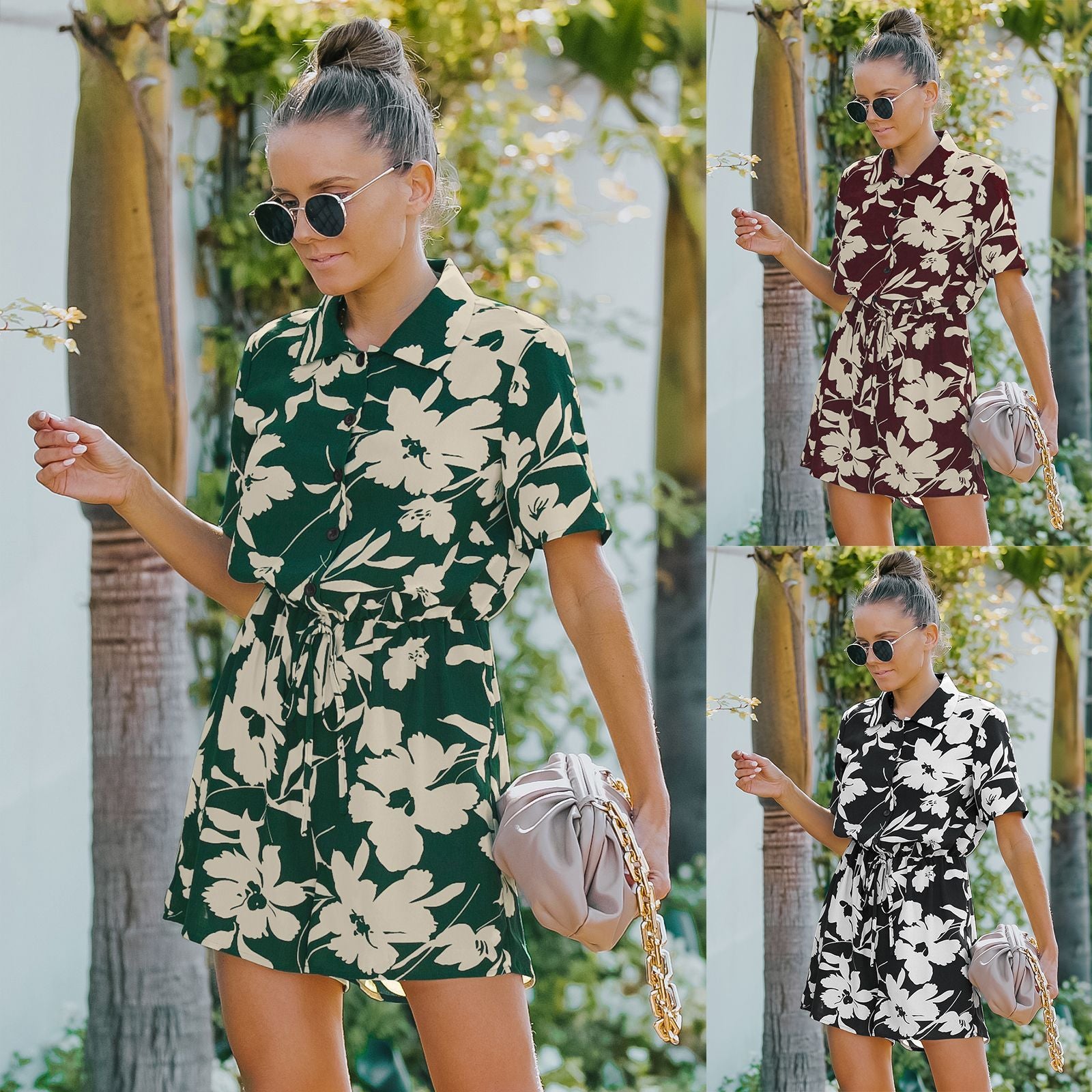 Printed Short Sleeve Jumpsuit – Loose Fit