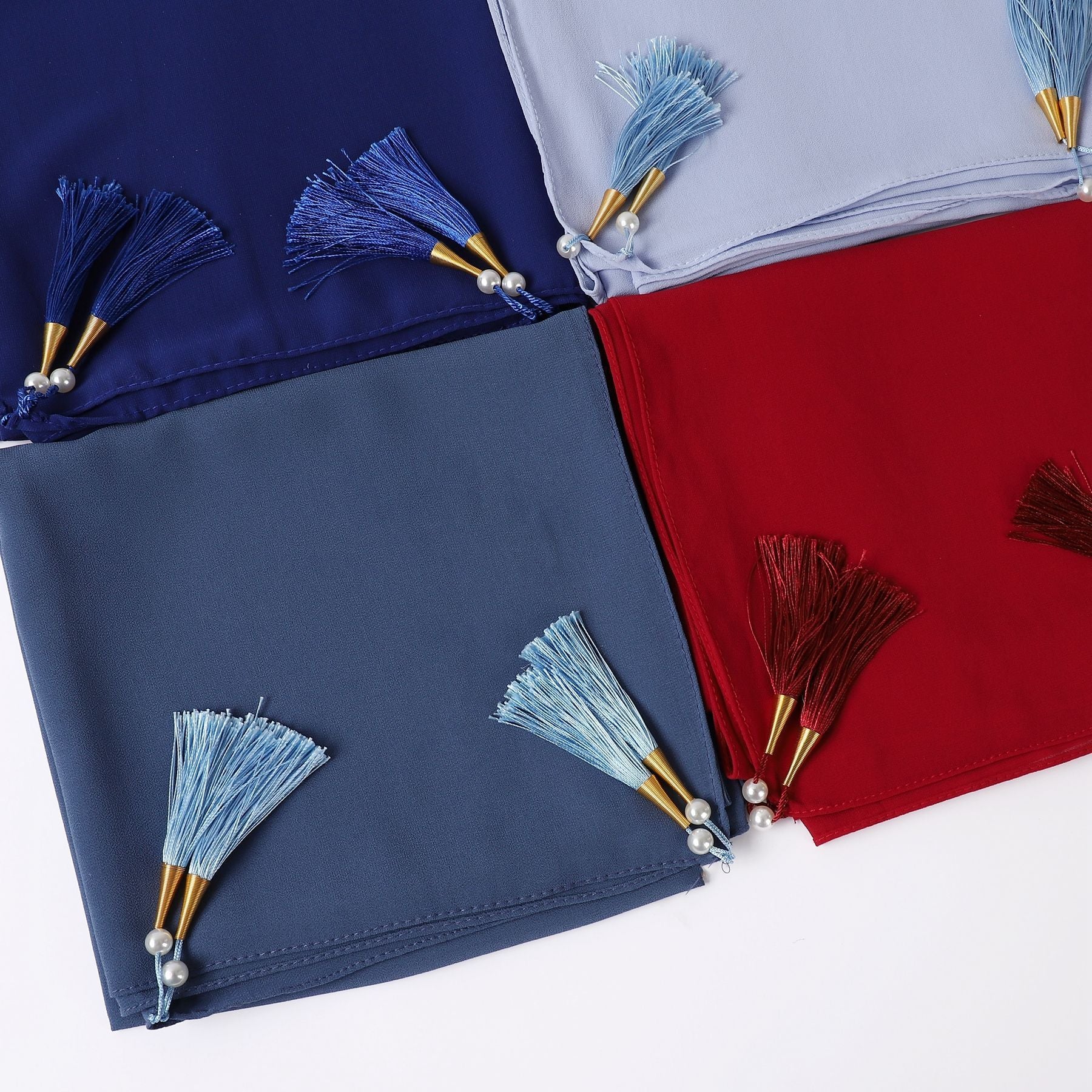 Chiffon Hijab With Tassel – Elegant Four-Corner Scarf