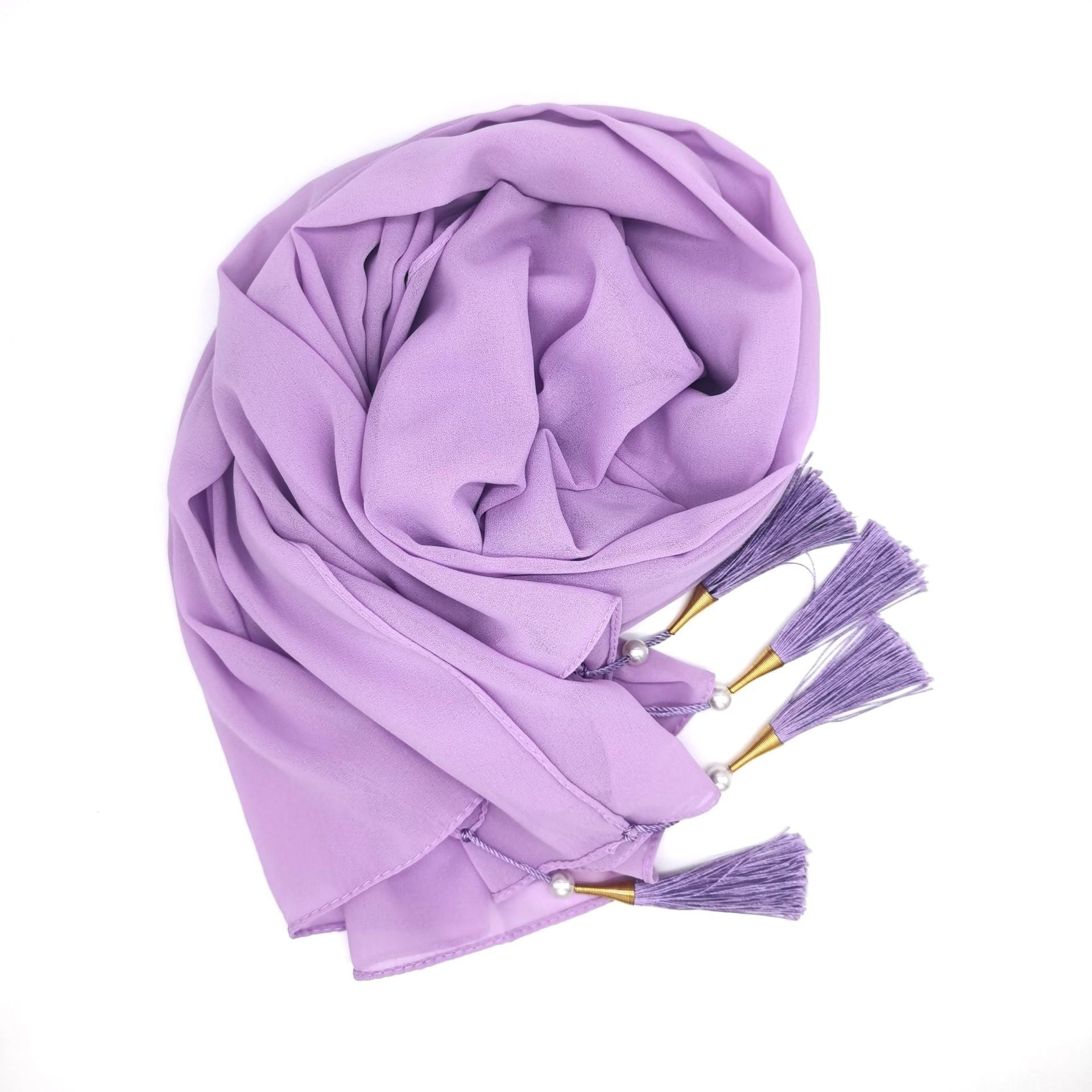 Chiffon Hijab With Tassel – Elegant Four-Corner Scarf