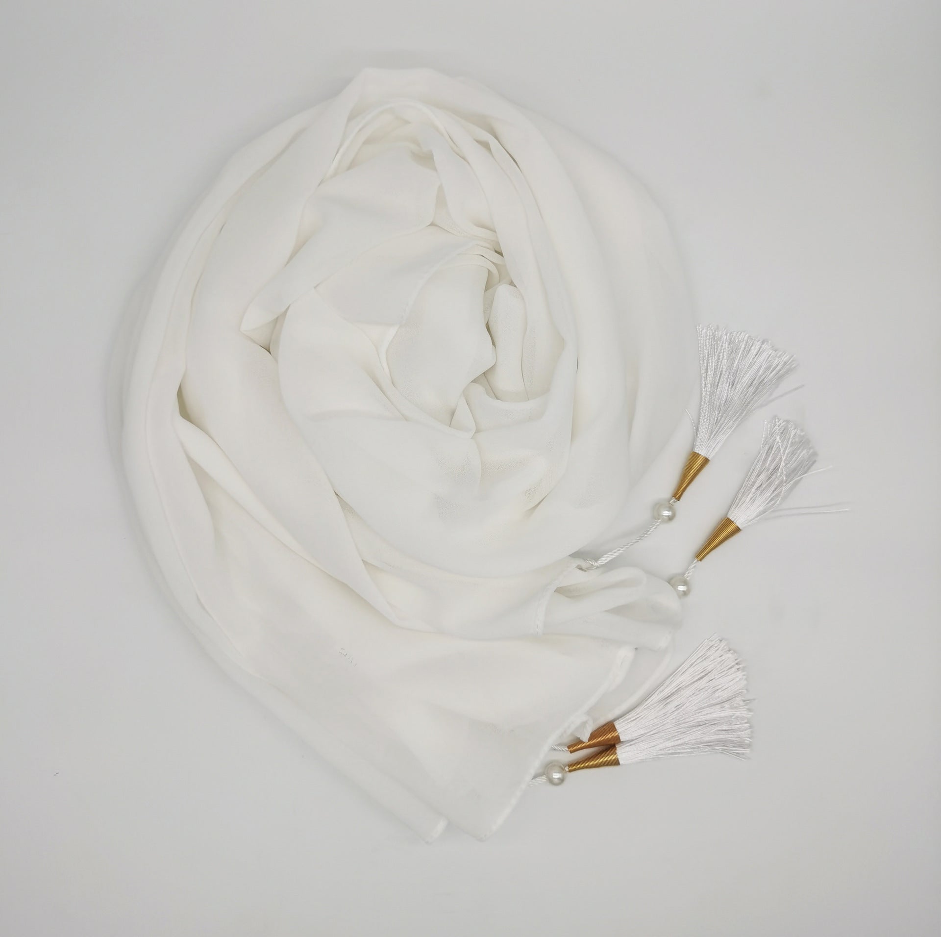 Chiffon Hijab With Tassel – Elegant Four-Corner Scarf