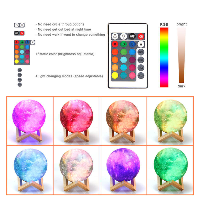 3D Starry Sky Moon Lamp with 16 Colors & Remote Control