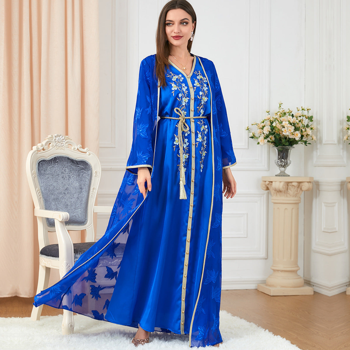 Elegant V-Neck Muslim Women's Suit Dress