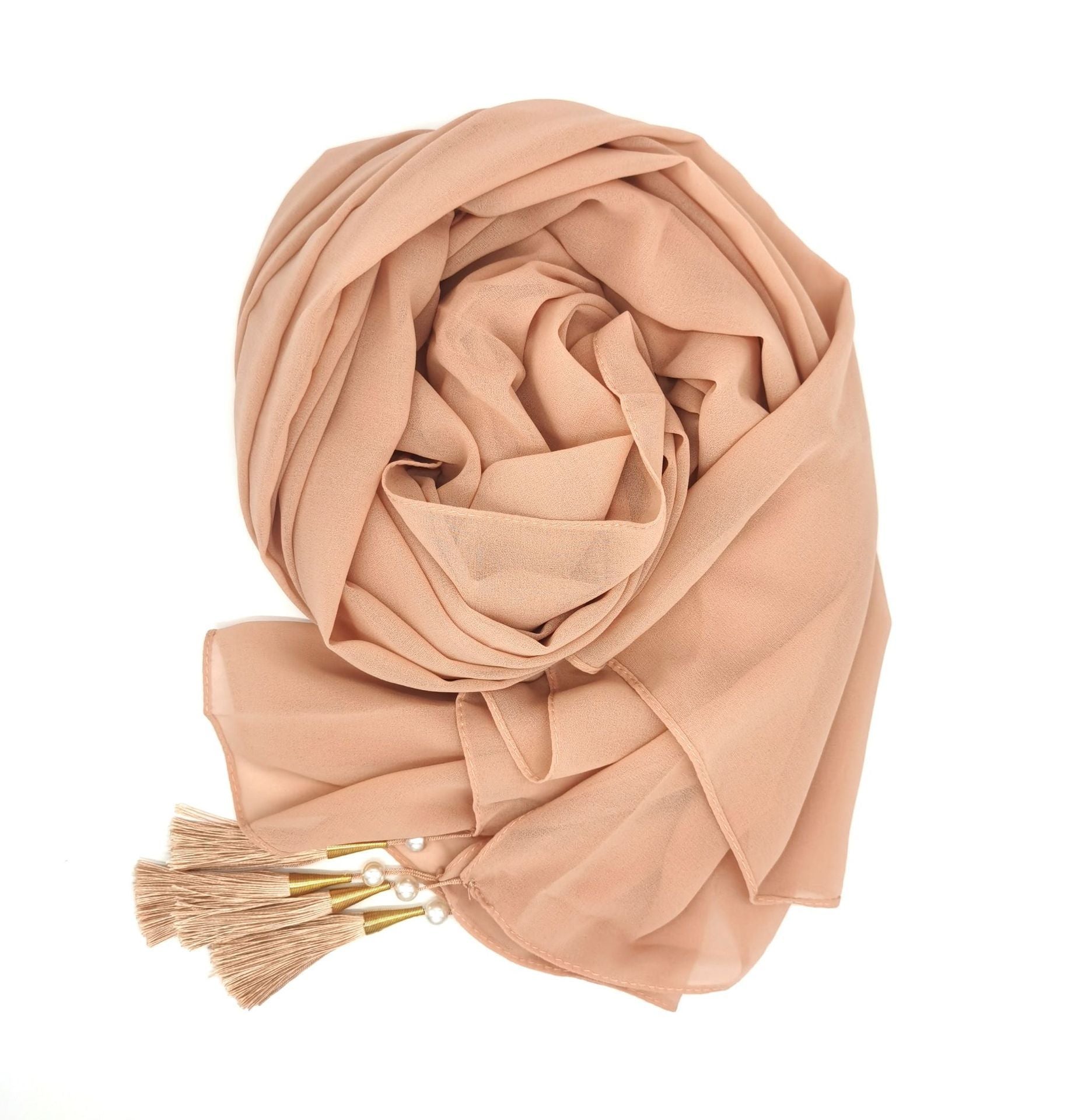 Chiffon Hijab With Tassel – Elegant Four-Corner Scarf
