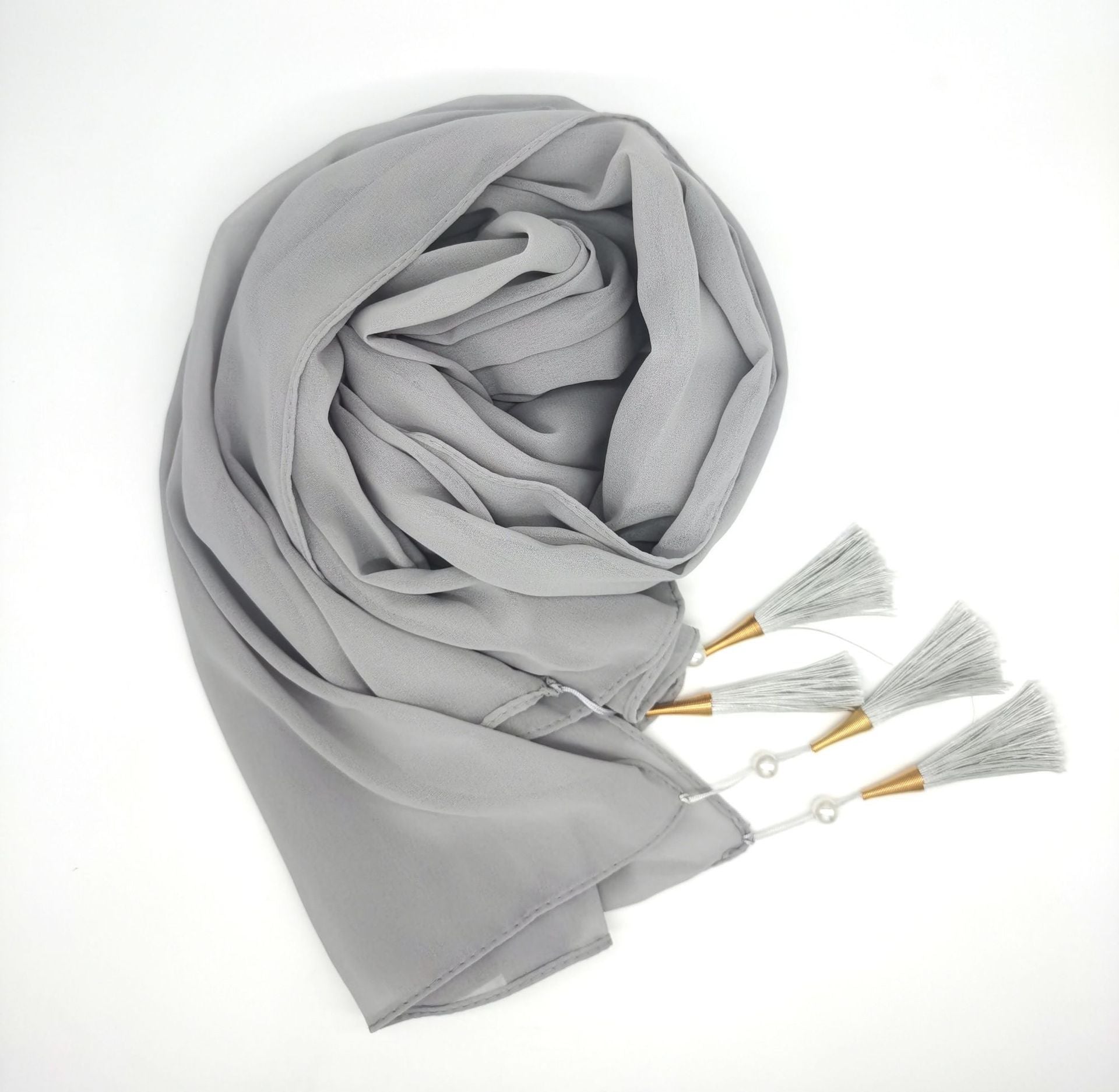 Chiffon Hijab With Tassel – Elegant Four-Corner Scarf